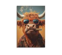 CZHXYZ Canvas Posters Wall Art for Bedroom And Living Room Decor - Vintage Trend Cigar Sunglasses Highland Cow Creation 24x36inch(60x90cm) Unframe-style