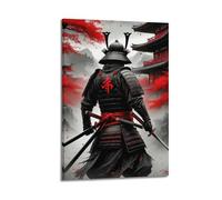 CZHXYZ Canvas Posters Wall Art for Bedroom And Living Room Decor - War Troops Black Armor Red Pattern Samurai 24x36inch(60x90cm) Frame-style
