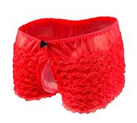 Czizitong Men's Lace Frilly Sissy Thong Panties low-rise erotic panties (Red)