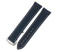 CZKE Folding Buckle Nylon Leather Watchband 20mm for Omega Seamaster AQUA TERRA 150 GMT Curved End Watch Strap(Blue white)