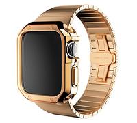 CZKE For Apple Watch band 44mm 42mm 40mm 38mm for i-watch Series SE/7/6/5/4/3/2/1 Silicone Protector cover+metal strap (Color : 13 Rose gold Suit, Size : 40mm)