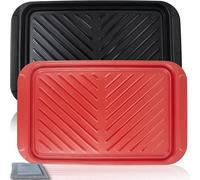Czlizdyt Grilling Prep and Serve Trays, BBQ Platter for Raw and Cooked Food, Melamine Serving Trays for Food, Set of 2, Black and Red, Napkin and Cleaning Clothes Included