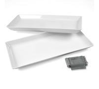 Czlizdyt Long Melamine Serving Platter, 17.3x8x1.5 inch Rectangle Serving Trays for Party, Long Serving Platters Plates for Appetizer, Charcuterie, Bread, Fruit, Dessert, Set of 2, White