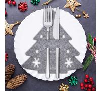 CZMAO Christmas Cutlery Holder, Pack of 12, Green and Red, Non-woven Fabric, Christmas Tree Shape, Perfect for Parties and Occasions