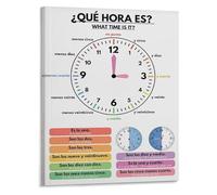CZMDKEXM Learn Spanish Telling Time Educational Poster What Is It Language Chart Canvas Print Wall-Art for Classroom Home Decor(Unframed,16x24inch(40x60cm))