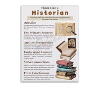 CZMDKEXM Think Like A Historian Poster Canvas Wall-Art History Skills Critical Thinking Educational Classroom School Decor(Framed,16x24inch(40x60cm))