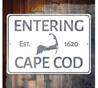 CZMDKEXM Vintage Coastal Metal Sign Entering Cape Cod Massachusetts Tin Wall-Art For Beach House Porch Nautical Decor 8 X 12 inch