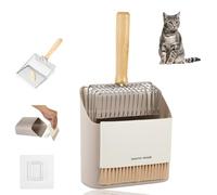CZMTBO 3 Piece Cat Litter Scoop with Holder, Metal Cat Litter Scoop with Dustpan and Broom Durable Mesh Scooper Easy to Clean Portable Design for Cats Dogs