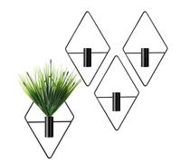 CZMTBO 4 Pack Wall Planter Vase, Iron Wall Decor Black Plants Storage Display Holder for Living Room Garden Office Bathroom Bedroom Diamond Shaped