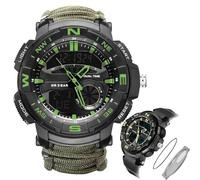 CZMYCBG Mens Tactical Military Digital Watch, 7-in-1 Survival Multi-Functional Army Outdoors Waterproof Camouflage Sports Watches, LED Electronic Wristwatches with Compass Paracord Band(G-Green)