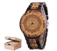 CZMYCBG Men's Viking Wooden Watch, Adjustable Norse Mythology Rune Watches Vintage Fashion Watch with Gift Box