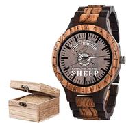 CZMYCBG Wooden Watches for Men Viking Wolf Fenrir Norse Mythology Celtic Raven Rune Vintage Hand Engraved Adjustable Casual Watches with Wooden Gift Box (Color : C)