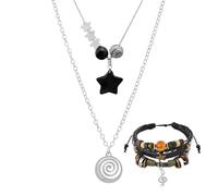 CZMZHFC 3PCS Y2k-inspired Spotted Star Necklace and Bracelet Set, Aesthetic Multi-layered Grungy Star Pendants for Women Men, Retro Punk Rock Roll Music Guitar Grunge Style Accessories