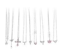 CZMZHFC 9 Pcs Goth Grunge Accessories Jewelry Necklaces,Y2k Necklace Sets for Women,Gothic Cross Fairy Angel Heart Wings Butterfly Pink Rhinestone Pendant Chain Choker Necklace,Jewelry Gift for Women