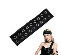 CZMZHFC Black Grommet Headband,Women Hollow Out Eyelets Elastic Hairband,Punk Style Rivets Headbands,Y2K Grunge Fashion Wide Head band,Stretchy Casual Hair Accessories for Women (Black2, 1 PC)