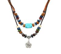 CZMZHFC Boho Necklace for Women,Vintage Butterfly Pendant Necklaces,Adjustable Wooden Beads Layered Braided Choker,Fashion Tribal Style Leather Rope Necklace Jewelry,Chunky Statement Gift for Women