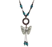 CZMZHFC Boho Necklace for Women,Vintage Butterfly Pendant Necklaces,Adjustable Wooden Beads Layered Braided Choker,Fashion Tribal Style Leather Rope Necklace Jewelry,Chunky Statement Gift for Women