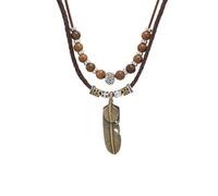 CZMZHFC Boho Necklace for Women,Vintage Butterfly Pendant Necklaces,Adjustable Wooden Beads Layered Braided Choker,Fashion Tribal Style Leather Rope Necklace Jewelry,Chunky Statement Gift for Women