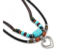CZMZHFC Boho Necklace for Women,Vintage Butterfly Pendant Necklaces,Adjustable Wooden Beads Layered Braided Choker,Fashion Tribal Style Leather Rope Necklace Jewelry,Chunky Statement Gift for Women