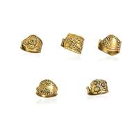 CZMZHFC Chunky Gold Vintage Rings Set for Women - Boho Stackable Signet Rings with Hollow Carved Flower Design, y2k rings, Retro Adjustable Statement Jewelry