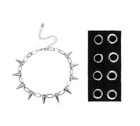 CZMZHFC Grommet Headband and Spike Necklace for Women Goth Elastic Mental Headbands for Girls Punk Grunge Y2k Fashion Accessories Trendy Hippie Hair Accessories Non Slip Rivet Gothic Necklace