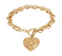 CZMZHFC Heart Charm Bracelet for Women,Elegant Metal Big Heart Pendant Chain Bracelet,Chunky Stackable Link Chain Bracelet,Fashion Party Jewelry Accessories,Trendy Valentines Bracelet for Women, 1