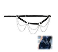 CZMZHFC Punk Gothic Chain Belt for Women, Edgy Gothic Waiet Leather Chain Belt, Adjustable Waist Belt for Rave Festival Rock, Black Fashion Cowgirl Rave Body Accessories, Black Ring 2, Adjustable