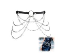 CZMZHFC Punk Gothic Chain Belt for Women, Edgy Gothic Waiet Leather Chain Belt, Adjustable Waist Belt for Rave Festival Rock, Black Fashion Cowgirl Rave Body Accessories, Black Multilayer, Adjustable