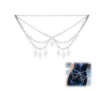 CZMZHFC Punk Gothic Chain Belt for Women, Edgy Gothic Waiet Leather Chain Belt, Adjustable Waist Belt for Rave Festival Rock, Black Fashion Cowgirl Rave Body Accessories, Silver Thorn Heart