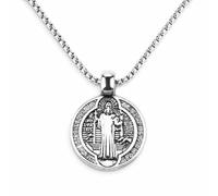CZMZHFC St Benedict Necklace, Stainless Steel Cross Pendant with Saint Benedict Medals, Catholic Medalla, Roman Exorcism Pendant Ghost Hunter Protection Medalla