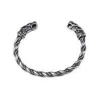 CZMZHFC Viking Bracelet for Men,Vintage Silver Open Twisted Cuff Bracelet,Adjustable Pagan Norse God Odin Arm Rings with Wolf Head Design,Medieval Warrior Jewelry,Viking Accessories for Men