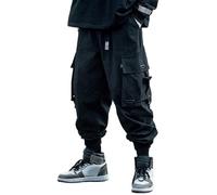 CzooM Men's Cargo Pants Work Combat Techwear Pants with Pockets Sweatpants Hip Hop Jogger Pants (Color : Black, Size : L)