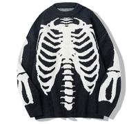 CzooM Skeleton Knitted Sweater Men Winter Oversized Men's Rock Hip Hop Rap Pullover Jumper Sweater (Color : Black, Size : L)