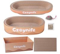 Czoynife 3PCS Cat Scratcher Cardboard, Oval Cat Scratch Pad Bowl Nest for Indoor Cats, Round Cat Scratching Board Corrugated Lounge Cat Bed, Furniture Protector for Couch (Brown, 15.7 * 10 in)