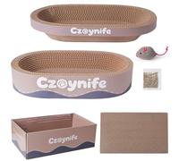 Czoynife 3PCS Cat Scratcher Cardboard, Oval Cat Scratch Pad Bowl Nest for Indoor Cats, Round Cat Scratching Board Corrugated Lounge Cat Bed, Furniture Protector for Couch (Coffee, 15.7 * 10 in)