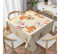 Czqdp Corgi With Bones And Words,Polyester Square Table Cover,Dust-Proof Tabletop Wrinkle Resistant Table Cover Tablecloth - 55 Inch