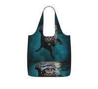 Czqdp Reusable Foldable Shopping Bag Tote Handbag Foldaway Shopper Bag Grocery Bags,Black Labrador Retriever Dog Swimming