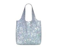 Czqdp Reusable Foldable Shopping Bag Tote Handbag Foldaway Shopper Bag Grocery Bags,Bling Silver Printed Glitter