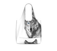 Czqdp Reusable Foldable Shopping Bag Tote Handbag Foldaway Shopper Bag Grocery Bags,Blue-Eyed Wolf