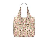Czqdp Reusable Foldable Shopping Bag Tote Handbag Foldaway Shopper Bag Grocery Bags,Border Terrier Dog Vintage Florals