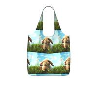 Czqdp Reusable Foldable Shopping Bag Tote Handbag Foldaway Shopper Bag Grocery Bags,Bunny On The Grass