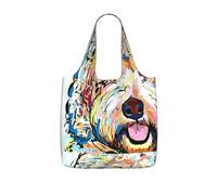 Czqdp Reusable Foldable Shopping Bag Tote Handbag Foldaway Shopper Bag Grocery Bags,Cute Pet Bichon Frise Dog Pattern