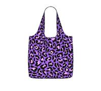 Czqdp Reusable Foldable Shopping Bag Tote Handbag Foldaway Shopper Bag Grocery Bags,Purple And Pink Leopard Pattern