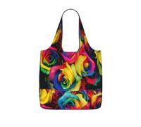 Czqdp Reusable Foldable Shopping Bag Tote Handbag Foldaway Shopper Bag Grocery Bags,Rainbow Petal Roses