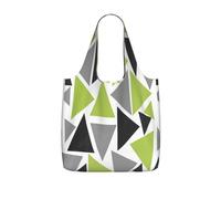 Czqdp Reusable Foldable Shopping Bag Tote Handbag Foldaway Shopper Bag Grocery Bags,Random Triangles Lime Green Gray Black On White