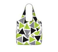 Czqdp Reusable Foldable Shopping Bag Tote Handbag Foldaway Shopper Bag Grocery Bags,Random Triangles Lime Green Gray Black On White