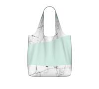 Czqdp Reusable Foldable Shopping Bag Tote Handbag Foldaway Shopper Bag Grocery Bags,Real White Marble Half Pastel Mint Green