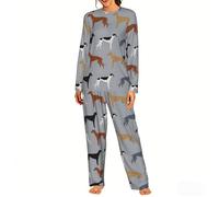 Czqdp Set Nightgown Women's Pyjama Sets Two Piece Loungewear with Pockets Nightwear,Greyhounds Larger Version Dogs Greyhound Coats Colors,One Size,2XL