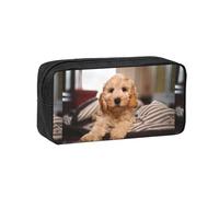 Czqdp Simple and Spacious Pencil Case Polyester Cosmetic Pouch Bag Portable Pencil Pouch with Zipper,Cockapoo Beige Curly Dogs Pets Dogs