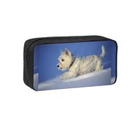 Czqdp Simple and Spacious Pencil Case Polyester Cosmetic Pouch Bag Portable Pencil Pouch with Zipper,Westie Winter West Highland White Terrier Dogs